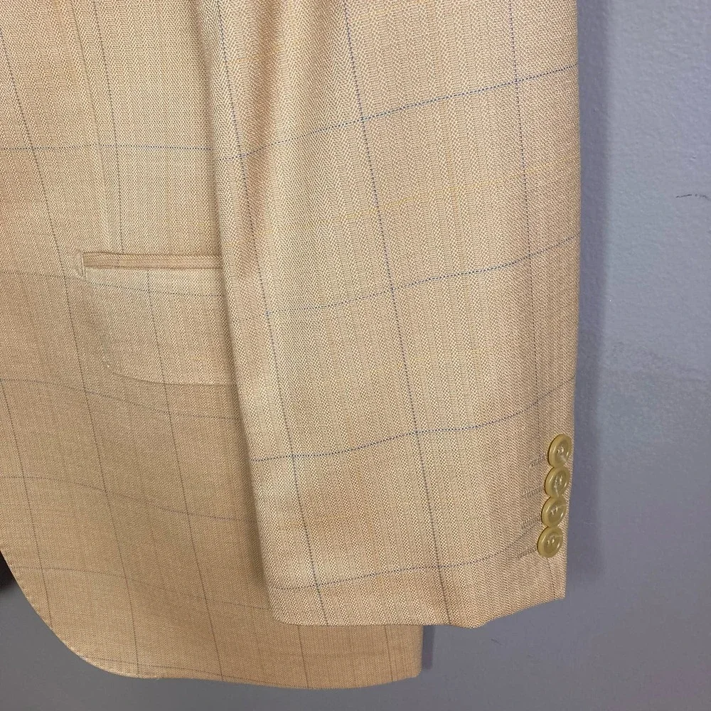 Baroni‎ Couture Sport Coat  Size 38R Tan Camel Plaid Wool Blazer light neutrals